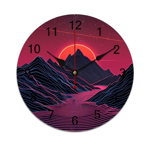 Silent Wall Clock 34cm/13.39in Round Wall Clock Neon Valley Cyber Future Hanging Clock for Home Living Room Bedroom Kitchen Non Ticking Battery Operated Living Room Mute Clock