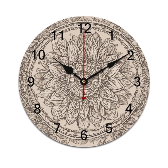 Silent Wall Clock 34cm/13.39in Round Wall Clock Boho Bohemia Hanging Clock for Home Living Room Bedroom Kitchen Non Ticking Battery Operated Living Room Mute Clock