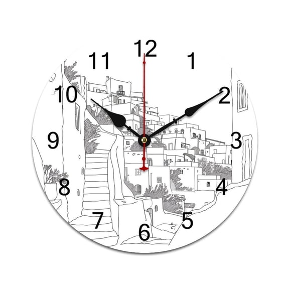 Silent Wall Clock 34cm/13.39in Round Wall Clock Town Greek Hanging Clock for Home Living Room Bedroom Kitchen Non Ticking Battery Operated Living Room Mute Clock