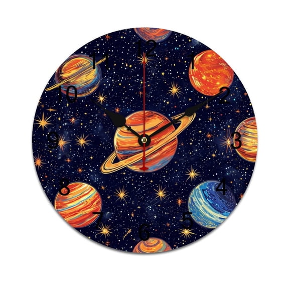 Silent Wall Clock 40cm/15.75in Round Wall Clock Planet Galaxy Hanging Clock for Home Living Room Bedroom Kitchen Non Ticking Battery Operated Living Room Mute Clock