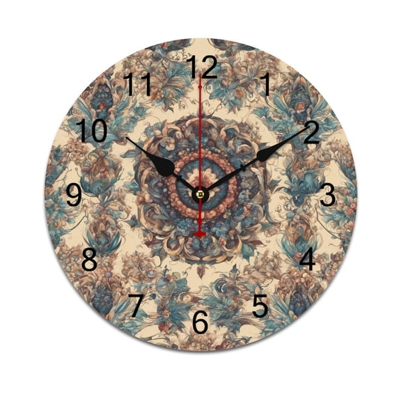Silent Wall Clock 40cm/15.75in Round Wall Clock Bohemia Pattern Hanging Clock for Home Living Room Bedroom Kitchen Non Ticking Battery Operated Living Room Mute Clock