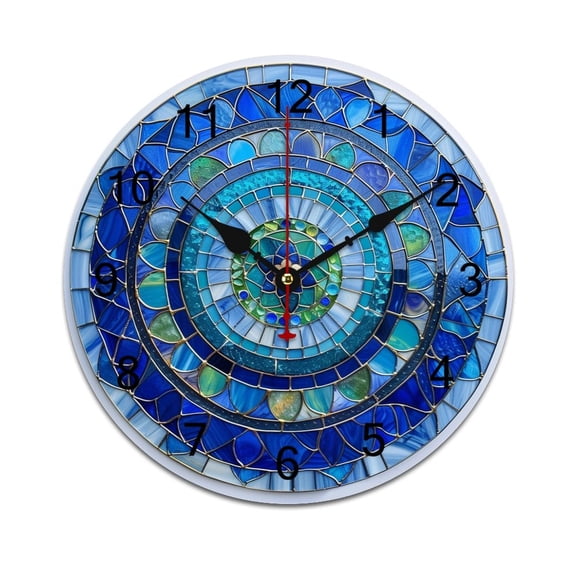 Silent Wall Clock 40cm/15.75in Round Wall Clock Retro Mandala Glass Flower Hanging Clock for Home Living Room Bedroom Kitchen Non Ticking Battery Operated Living Room Mute Clock