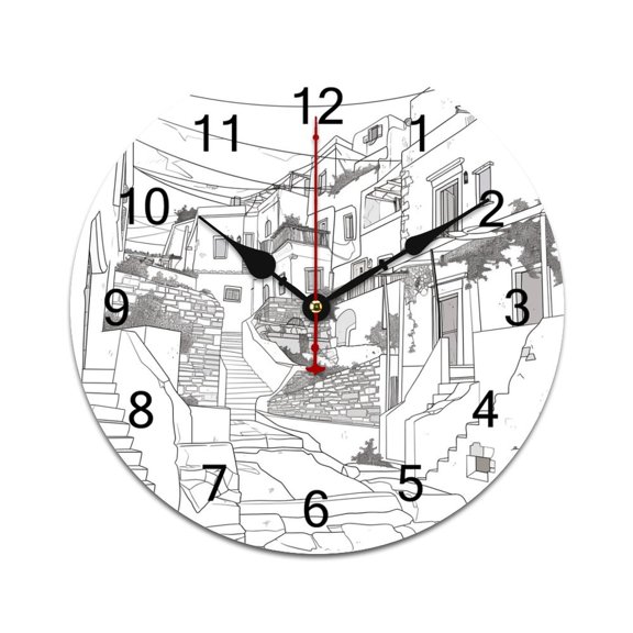 Silent Wall Clock 40cm/15.75in Round Wall Clock Town Greek Hanging Clock for Home Living Room Bedroom Kitchen Non Ticking Battery Operated Living Room Mute Clock