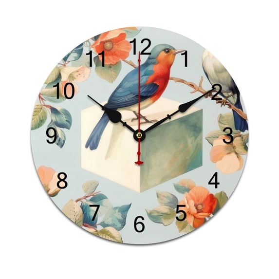 Silent Wall Clock 40cm/15.75in Round Wall Clock Vintage Flowers Birds Hanging Clock for Home Living Room Bedroom Kitchen Non Ticking Battery Operated Living Room Mute Clock