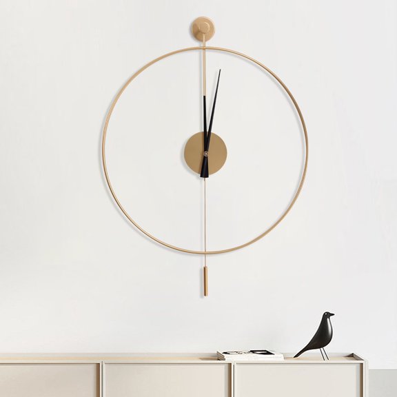 Silent Wall Clock, 60cm/23.6in Iron Dial with Aluminum Hands & Decorative Pendulum, No-Ticking Design for Bedroom/Living Room