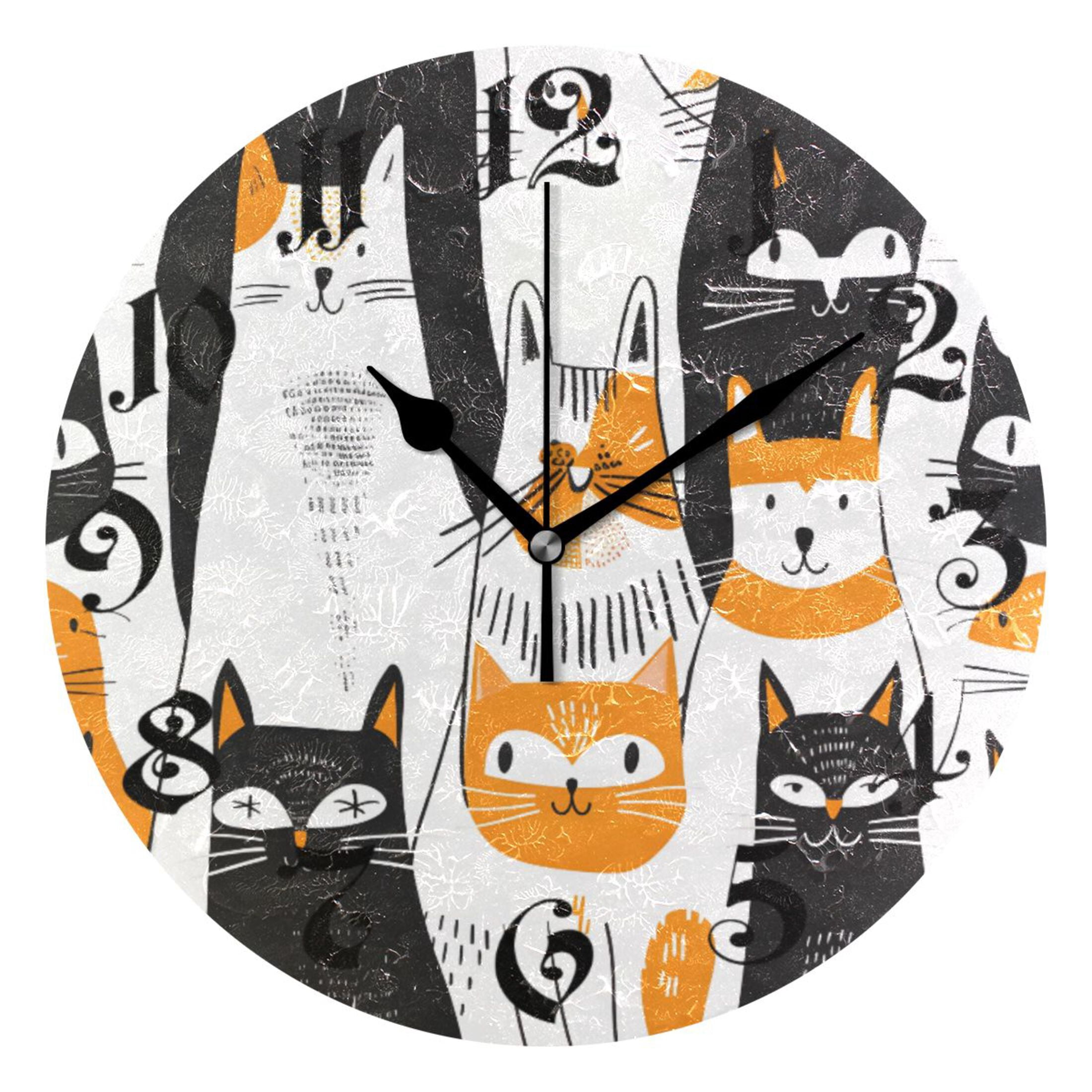 Rustic Cat Clock Silent Wall Clock Hand Drawn Cats 10