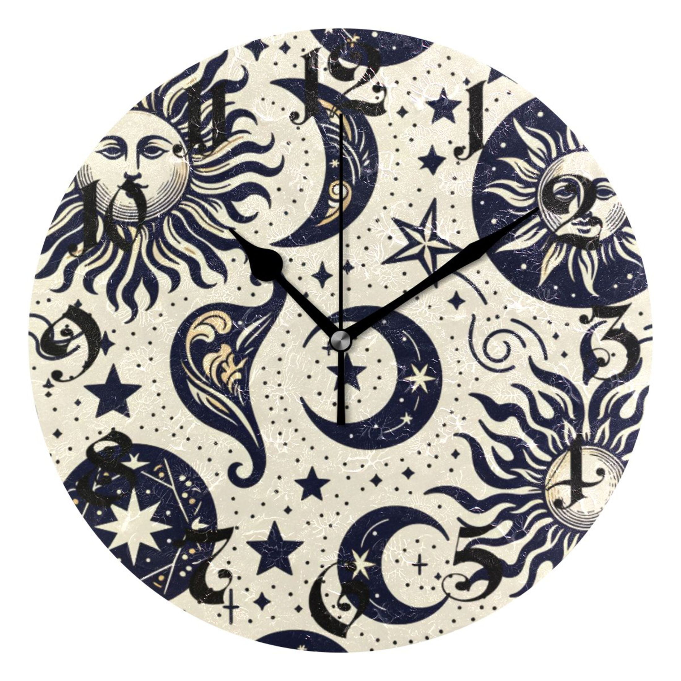 Silent Wall Clock Sun Moon Mandala 10