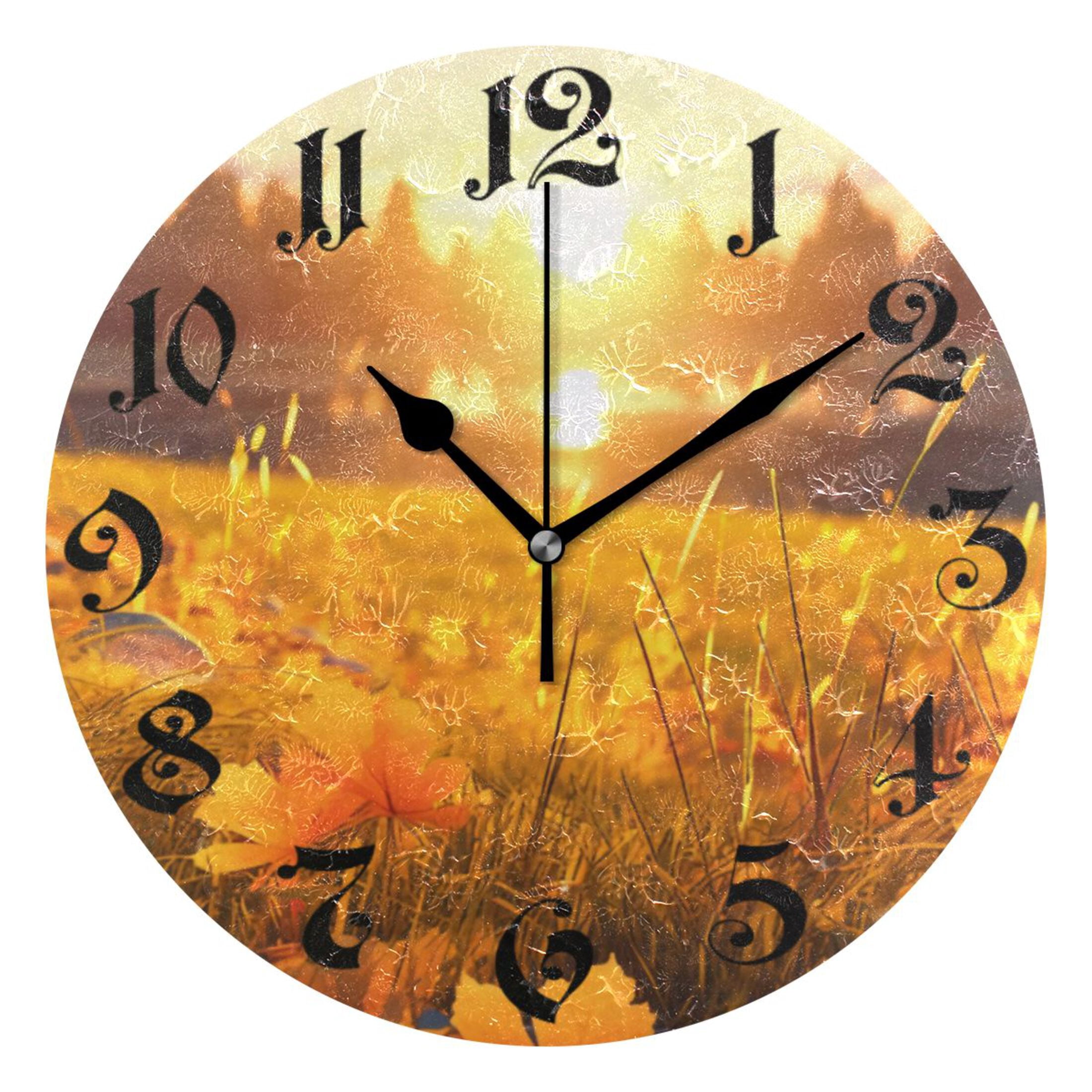 Silent Wall Clock Sunset Leaves 10