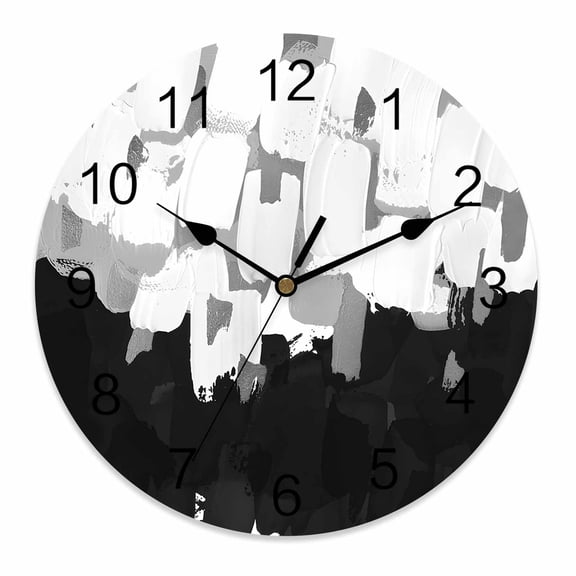 Silent Wall Clocks Battery Operated, Abstract Graffiti Round Decorative Wall Clock for Living Room Bedroom Kitchen Bathroom Classroom Decor, 12 Inch Paint Black White