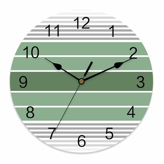 Silent Wall Clocks Battery Operated, Abstract Retro Striped Round Decorative Wall Clock for Living Room Bedroom Kitchen Bathroom Classroom Decor, 10 Inch Sage Green Gray