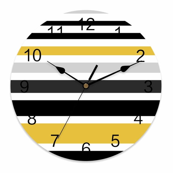 Silent Wall Clocks Battery Operated, Abstract Striped Round Decorative Wall Clock for Living Room Bedroom Kitchen Bathroom Classroom Decor, 14 Inch Yellow Black White