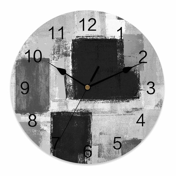 Silent Wall Clocks Battery Operated, Abstract Vintage Round Decorative Wall Clock for Living Room Bedroom Kitchen Bathroom Classroom Decor, 10 Inch Art Oil Painting Texture Black Gray