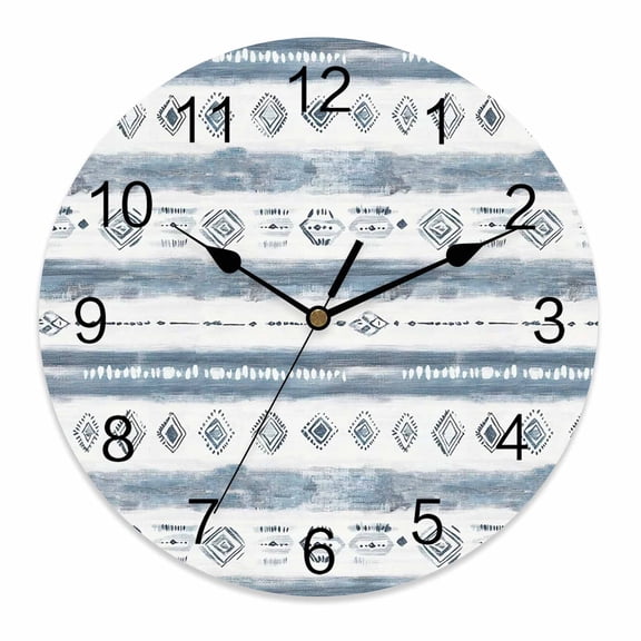 Silent Wall Clocks Battery Operated, Abstract Vintage Round Decorative Wall Clock for Living Room Bedroom Kitchen Bathroom Classroom Decor, 14 Inch Geometric Texture Pattern Slate Blue Gray