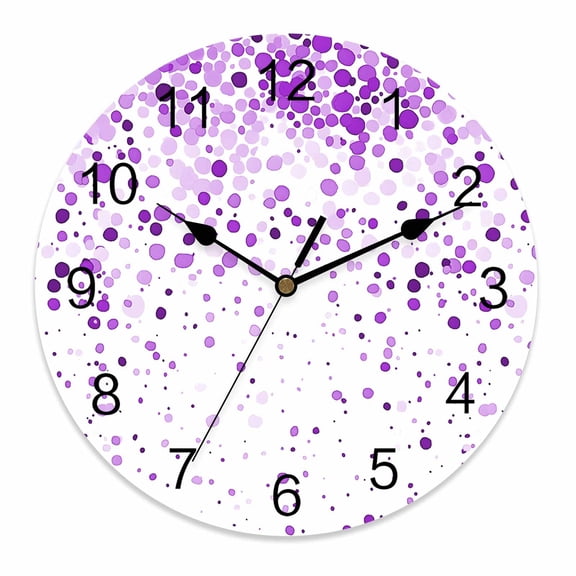 Silent Wall Clocks Battery Operated, Abstract Watercolor Round Decorative Wall Clock for Living Room Bedroom Kitchen Bathroom Classroom Decor, 12 Inch Polka Dot Texture Purple