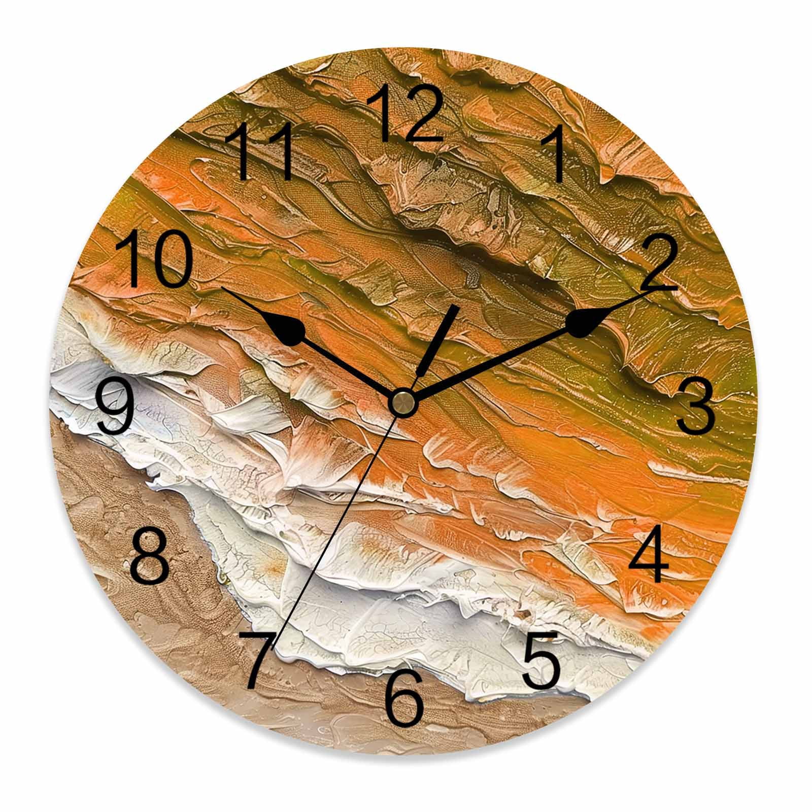 Silent Wall Clocks Battery Operated, Beach Sea Wave Round Decorative ...