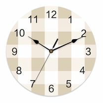 Silent Wall Clocks Battery Operated, Beige Plaid Round Decorative Wall Clock for Living Room Bedroom Kitchen Bathroom Classroom Decor, 10 Inch Checkerd Pattern