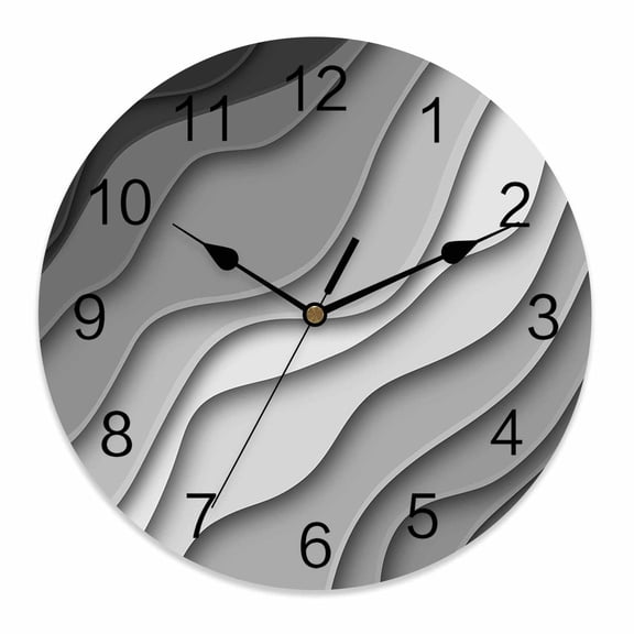 Silent Wall Clocks Battery Operated, Black Gray Beach Coastal Round Decorative Wall Clock for Living Room Bedroom Kitchen Bathroom Classroom Decor, 10 Inch Abstract Geometric Ocean Waves