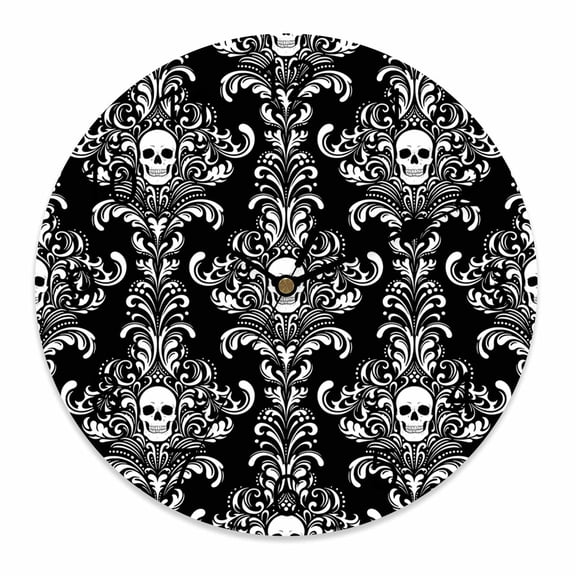 Silent Wall Clocks Battery Operated, Black Horror Halloween Round Decorative Wall Clock for Living Room Bedroom Kitchen Bathroom Classroom Decor, 12 Inch Vintage White Skull Pattern