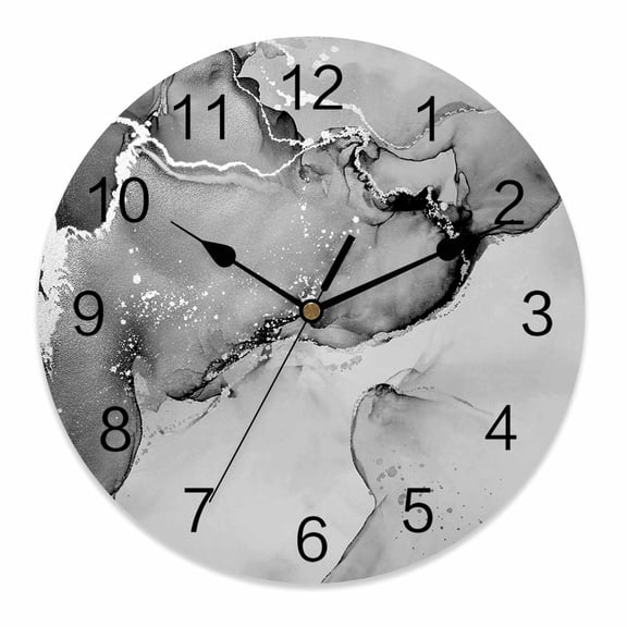 Silent Wall Clocks Battery Operated, Black Marble Textured Round Decorative Wall Clock for Living Room Bedroom Kitchen Bathroom Classroom Decor, 10 Inch Abstract Ocean Fluid Art