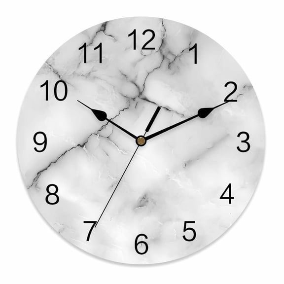 Silent Wall Clocks Battery Operated, Black And White Round Decorative Wall Clock for Living Room Bedroom Kitchen Bathroom Classroom Decor, 12 Inch Abstract Marble Textured