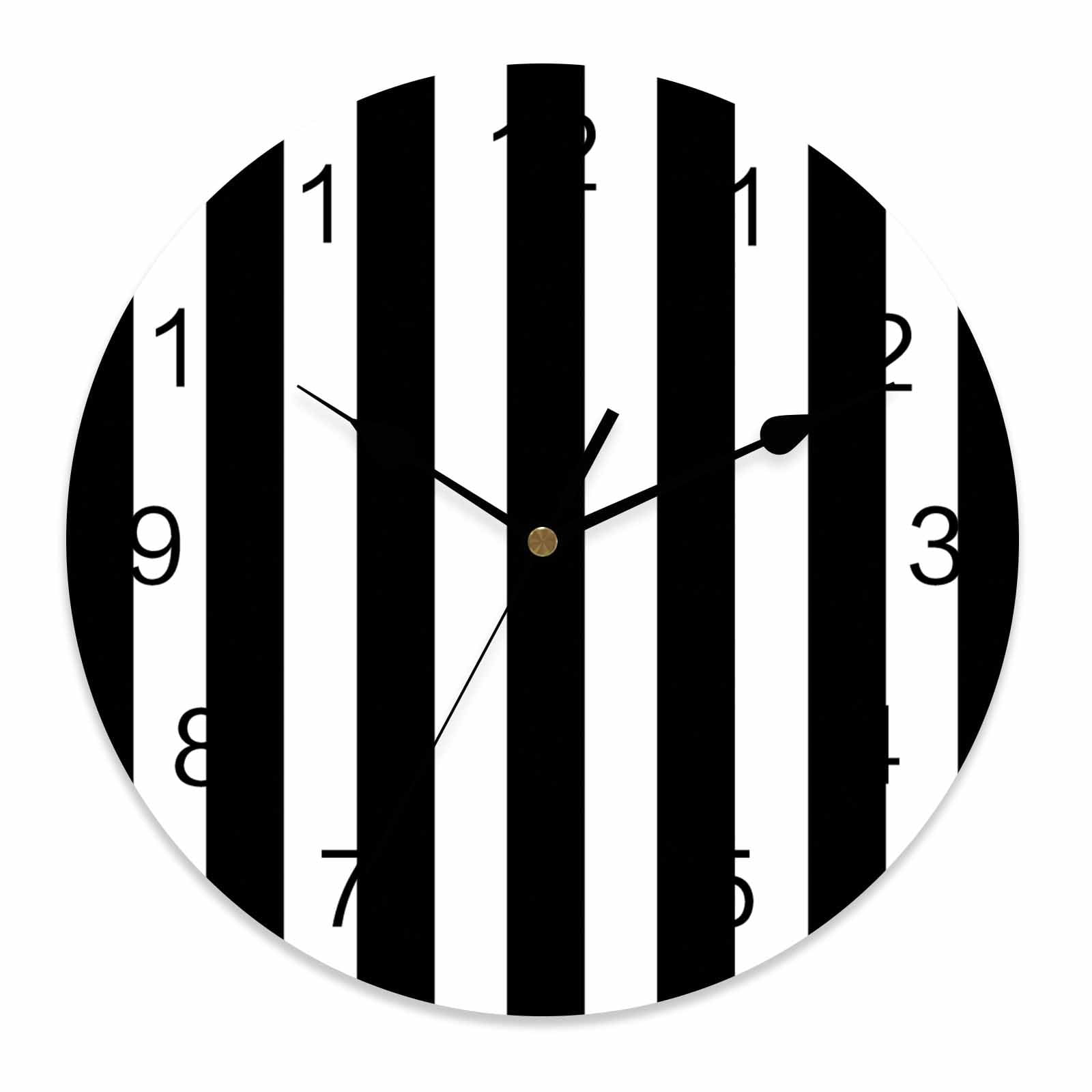 Silent Wall Clocks Battery Operated, Black and White Striped Pattern ...