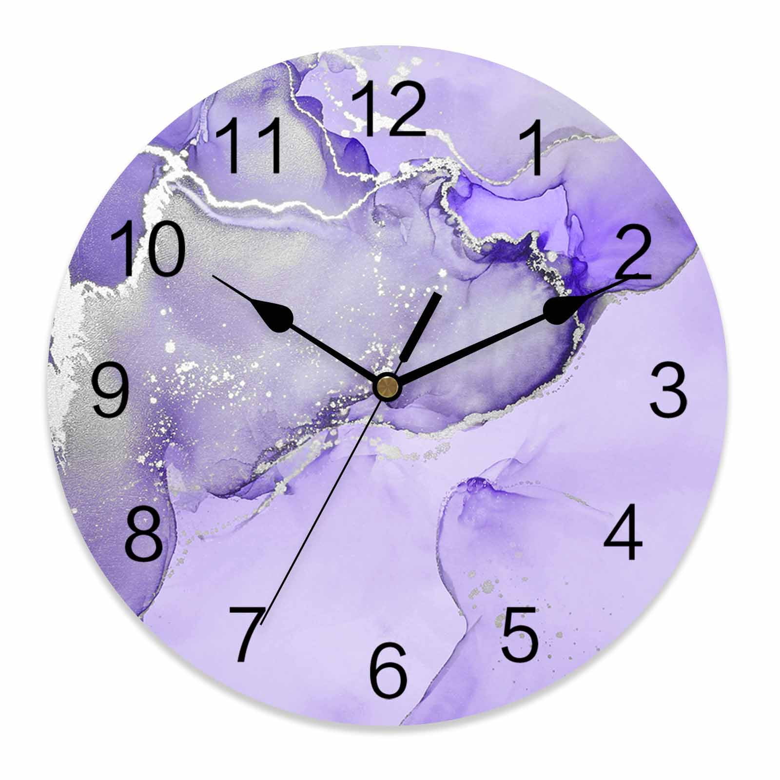 Silent Wall Clocks Battery Operated, Bright Purple Marble Textured ...
