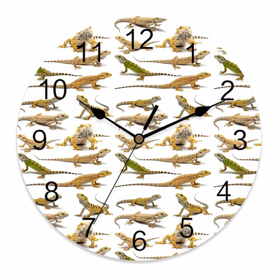 Silent Wall Clocks Battery Operated, Cartoon Lizards Round Decorative Wall Clock for Living Room Bedroom Kitchen Bathroom Classroom Decor, 12 Inch Reptiles Animals