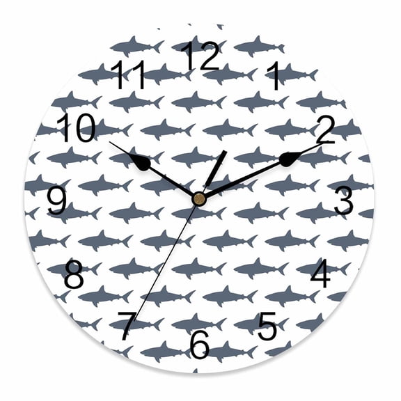 Silent Wall Clocks Battery Operated, Cartoon Sharks Round Decorative Wall Clock for Living Room Bedroom Kitchen Bathroom Classroom Decor, 12 Inch Ocean Sea Marine Life