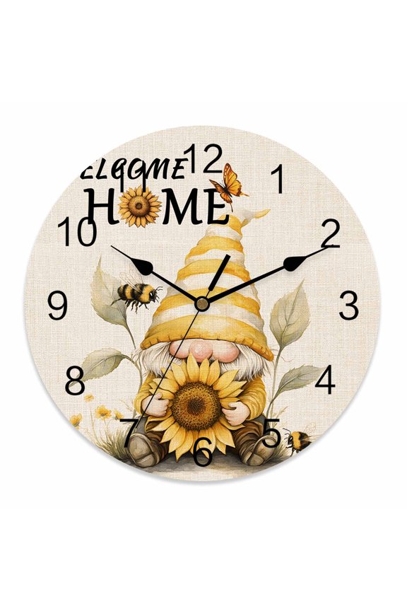 Silent Wall Clocks Battery Operated, Farmhouse Country Round Decorative Wall Clock for Living Room Bedroom Kitchen Bathroom Classroom Decor, 12 Inch Dwarf Bee Sunflower Gold Yellow