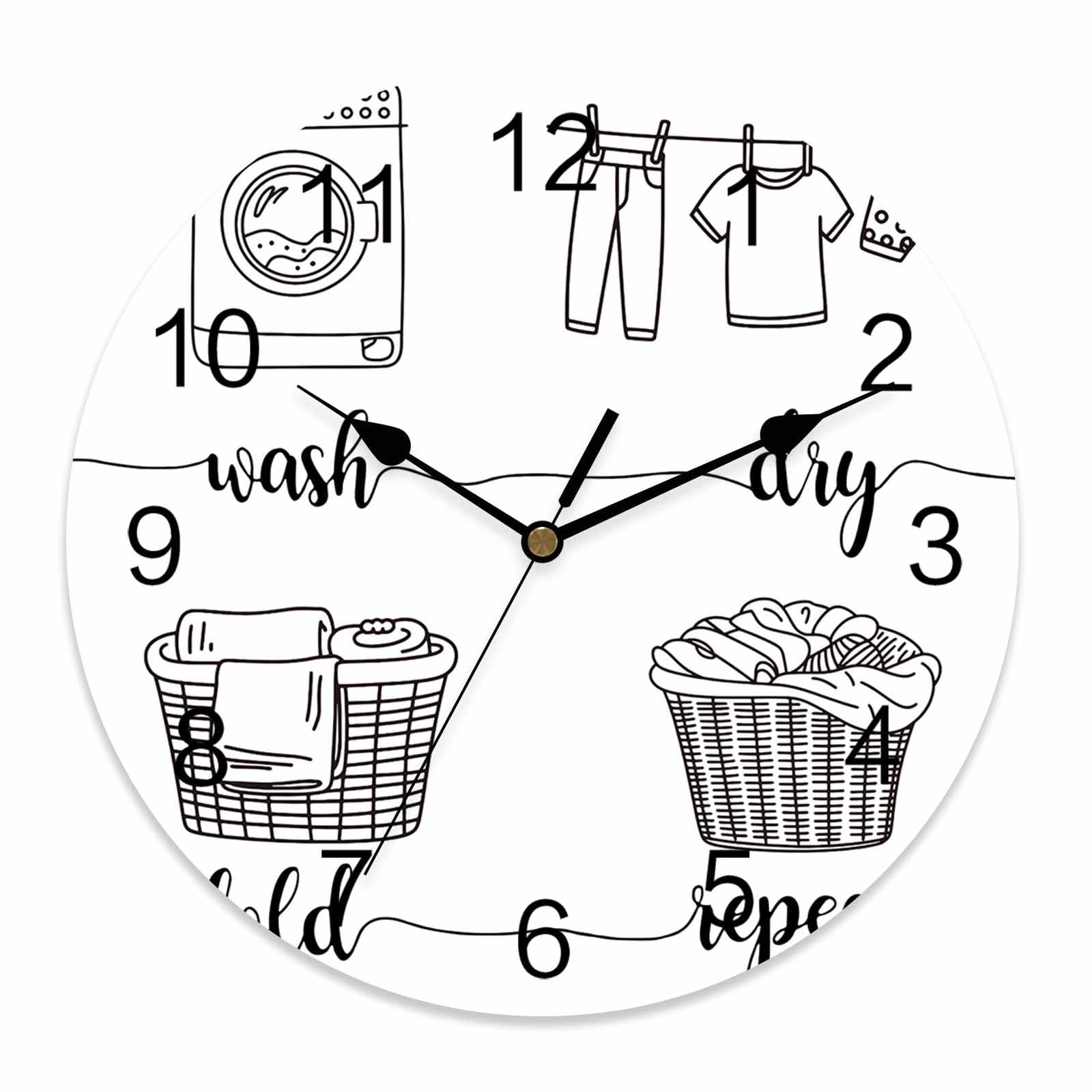 Silent Wall Clocks Battery Operated, Funny Laundry Room Guide Round ...