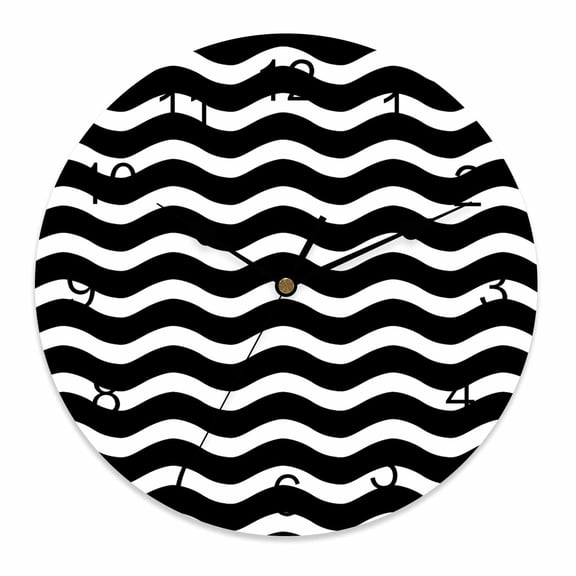 Silent Wall Clocks Battery Operated, Geometric Striped Pattern Round Decorative Wall Clock for Living Room Bedroom Kitchen Bathroom Classroom Decor, 10 Inch Black and White Wave Pattern