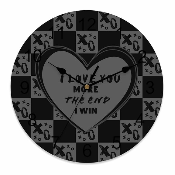 Silent Wall Clocks Battery Operated, Gray Black Valentine's Day Round Decorative Wall Clock for Living Room Bedroom Kitchen Bathroom Classroom Decor, 10 Inch Vintage Love Geometric Pattern