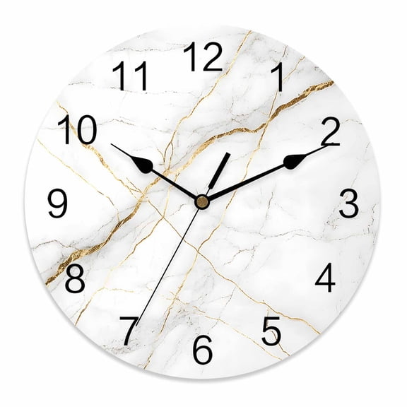 Silent Wall Clocks Battery Operated, Gray and Gold Marble Texture Round Decorative Wall Clock for Living Room Bedroom Kitchen Bathroom Classroom Decor, 12 Inch Abstract Lines
