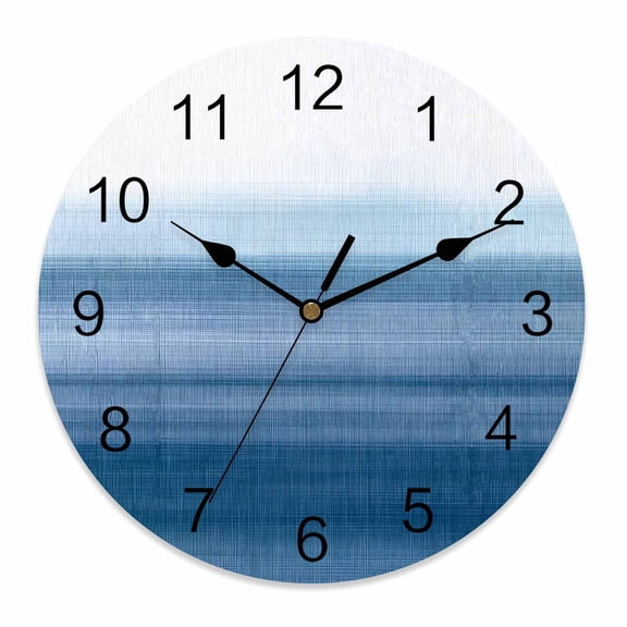 Silent Wall Clocks Battery Operated, Haze Blue White Round Decorative Wall Clock for Living Room Bedroom Kitchen Bathroom Classroom Decor, 10 Inch Abstract Modern Brush Stroke