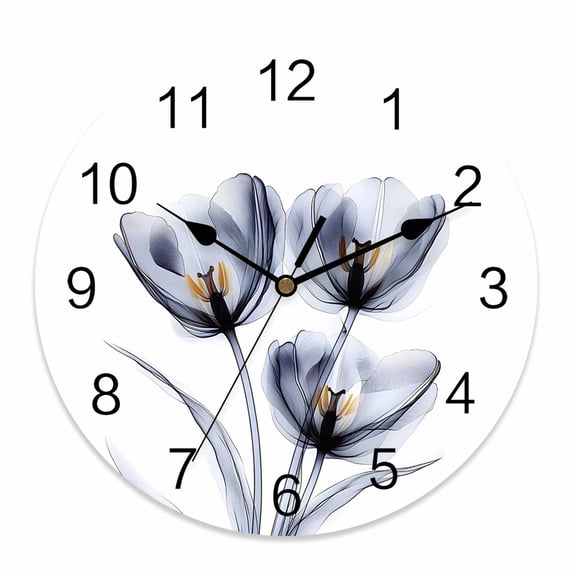 Silent Wall Clocks Battery Operated, Modern Abstract Tulip Flower Round Decorative Wall Clock for Living Room Bedroom Kitchen Bathroom Classroom Decor, 14 Inch Slate Gray