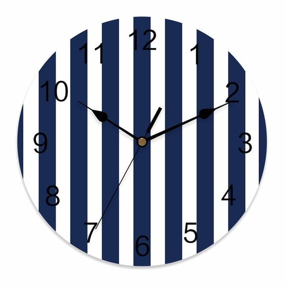 Silent Wall Clocks Battery Operated, Navy Blue White Geometric Stripes Round Decorative Wall Clock for Living Room Bedroom Kitchen Bathroom Classroom Decor, 10 Inch Minimalist Modern Art