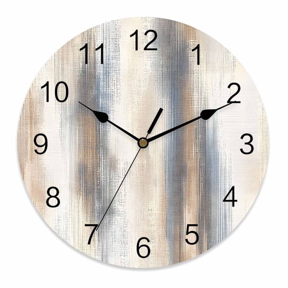 Silent Wall Clocks Battery Operated, Neutral Beige Gray Round Decorative Wall Clock for Living Room Bedroom Kitchen Bathroom Classroom Decor, 14 Inch Abstract Grunge Modern Art