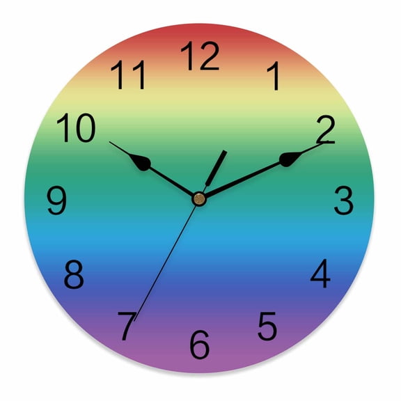 Silent Wall Clocks Battery Operated, Ombre Rainbow Round Decorative Wall Clock for Living Room Bedroom Kitchen Bathroom Classroom Decor, 12 Inch Red Yellow Green Colorful