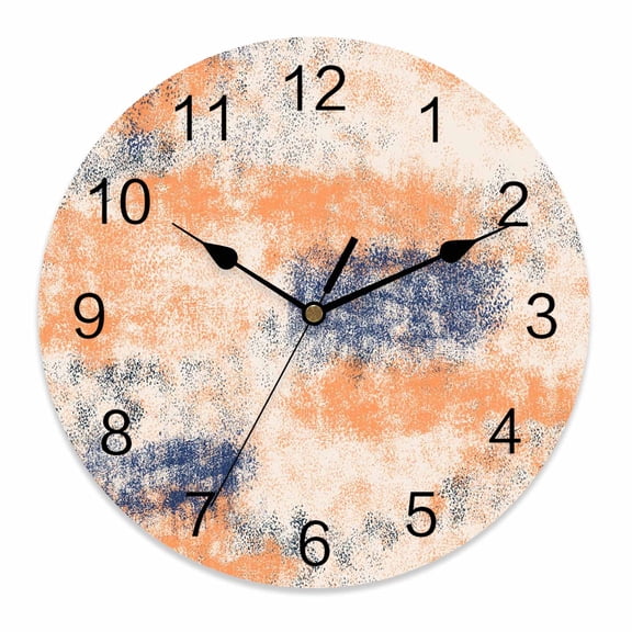 Silent Wall Clocks Battery Operated, Orange Abstract Texture Round Decorative Wall Clock for Living Room Bedroom Kitchen Bathroom Classroom Decor, 14 Inch Modern Retro Mottled Blue Beige