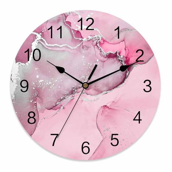 Silent Wall Clocks Battery Operated, Pink Marble Textured Round Decorative Wall Clock for Living Room Bedroom Kitchen Bathroom Classroom Decor, 12 Inch Abstract Ocean Fluid Art