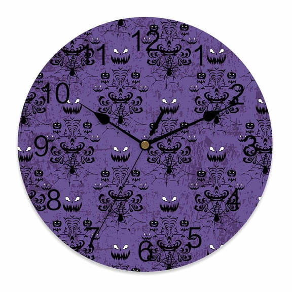 Silent Wall Clocks Battery Operated, Purple Spooky Haunted House Round Decorative Wall Clock for Living Room Bedroom Kitchen Bathroom Classroom Decor, 12 Inch Halloween Pumpkins Grimace