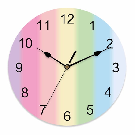 Silent Wall Clocks Battery Operated, Rainbow Minimalnist Stripe Round Decorative Wall Clock for Living Room Bedroom Kitchen Bathroom Classroom Decor, 10 Inch Candy Texture