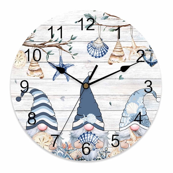 Silent Wall Clocks Battery Operated, Retro Coastal Round Decorative Wall Clock for Living Room Bedroom Kitchen Bathroom Classroom Decor, 12 Inch Gnome Shell Starfish Blue Ivory