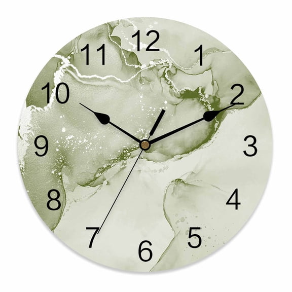 Silent Wall Clocks Battery Operated, Sage Green Marble Textured Round Decorative Wall Clock for Living Room Bedroom Kitchen Bathroom Classroom Decor, 12 Inch Abstract Ocean Fluid Art
