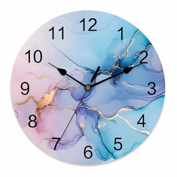 Silent Wall Clocks Battery Operated, Turquoise Abstract Marble Texture Round Decorative Wall Clock for Living Room Bedroom Kitchen Bathroom Classroom Decor, 10 Inch Modern Pink Gradient