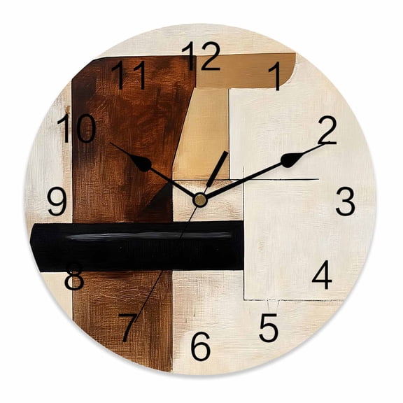 Silent Wall Clocks Battery Operated, Vintage Brown Color Blocks Round Decorative Wall Clock for Living Room Bedroom Kitchen Bathroom Classroom Decor, 12 Inch Abstract Graffiti Art Modern