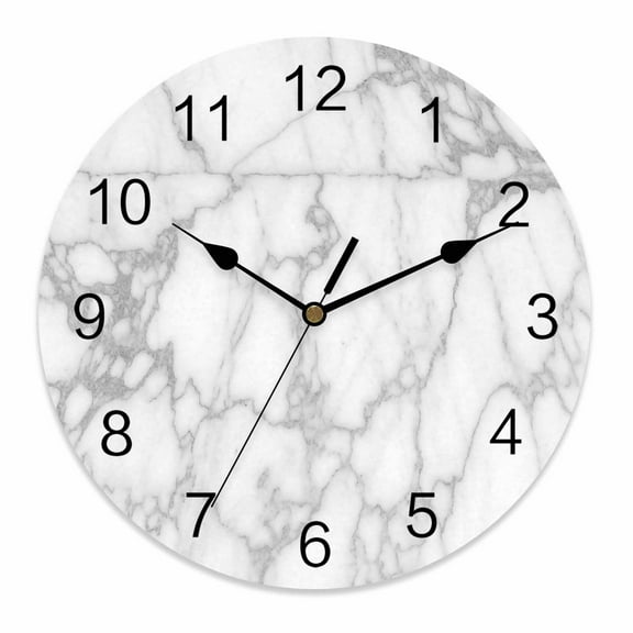 Silent Wall Clocks Battery Operated, White Grey Marble Round Decorative Wall Clock for Living Room Bedroom Kitchen Bathroom Classroom Decor, 14 Inch Modern Abstract Art