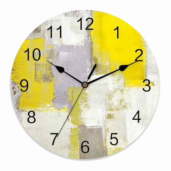 Silent Wall Clocks Battery Operated, Yellow Graffiti Block Round Decorative Wall Clock for Living Room Bedroom Kitchen Bathroom Classroom Decor, 10 Inch Modern Abstract Texture Art