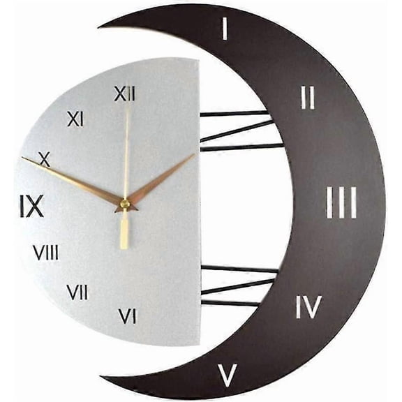 Silent Wall Pendulum Creative Moon Shaped Frame Quartz Wall Clo, Modern Pendulum Clo Wall Clo e Decor For Living Room, Kitchen, Bedroom