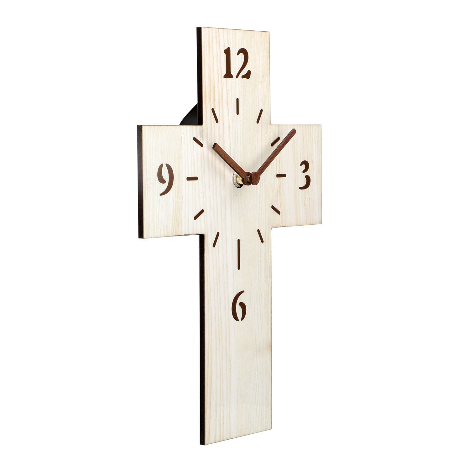 Silent Wooden Cross Wall Clock - Battery-Powered, Irregular Shape for ...